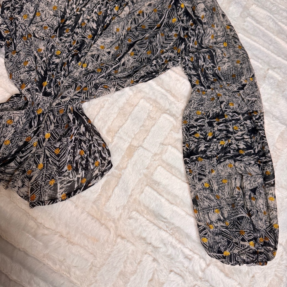 Love stitch long sleeve bohemian boho peasant blouse gold metallic print Sz S - Picture 14 of 15